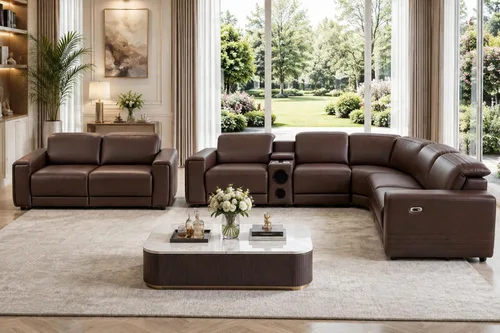 Vista 58 de Juego de sofá seccional reclinable de cuero, sofá seccional con 4 sillones reclinables Juegos de muebles de sala con 3 reclinables, luz LED