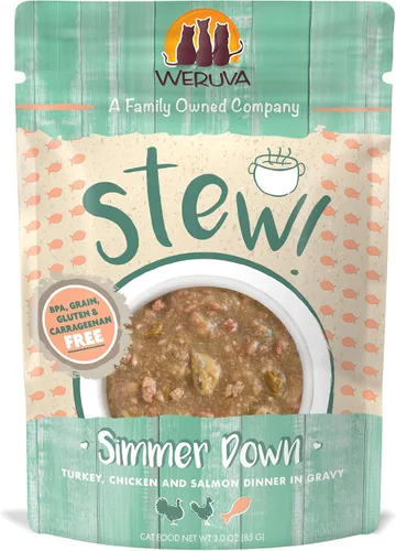 Vista 10 de Weruva Classic Cat Stews!, Kettle Call con carne de res, pollo y salmón en salsa, bolsa de 3 onzas (paquete de 12)