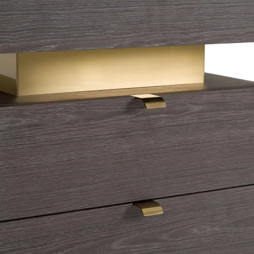 Vista 7 de Limari Home Trajory Collection - Escritorio moderno con acabado de chapa de olmo para oficina en casa con 4 cajones de cierre suave, gris, dorado