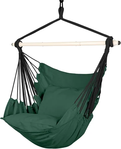 Vista 12 de Highwild Silla hamaca colgante con cuerda – Máximo 500 libras – 2 cojines incluidos – Barra separadora de acero con anillos antideslizantes