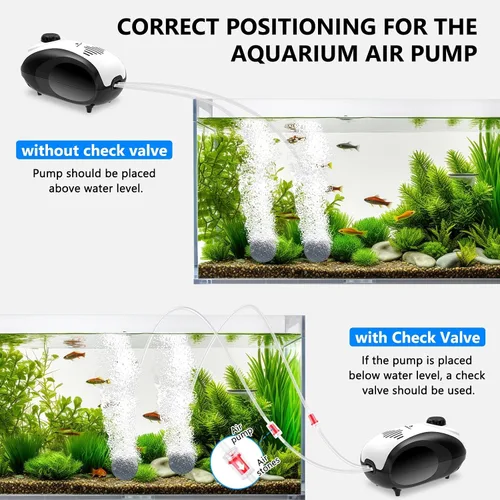 Vista 5 de fishkeeper Aquarium Air Pump, 4W/5W Fish Tank Air Pump Adjustable Air Valve Quiet Bubbler Aerator Pump with Air Stone/Tubing/Check Valve Up to 160