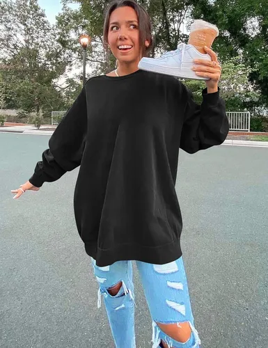 Vista 3 de Kaximil Sudaderas de gran tamaño con cuello redondo y forro polar para mujer