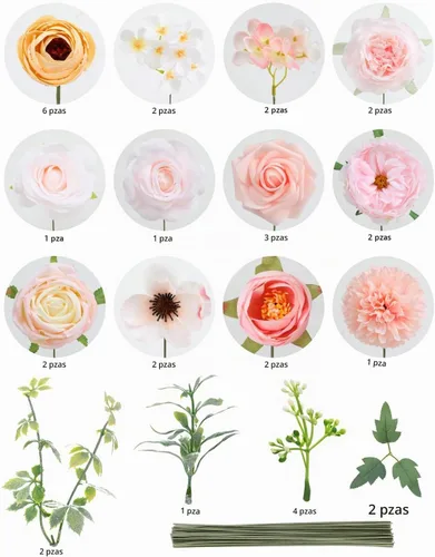 Vista 8 de Senseya - Flores artificiales combo, rosas de seda color rosa pálido, peonías, dalias con tallos para ramos de boda, fiesta de bebé, centros