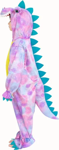 Vista 4 de DearSun Disfraz de dinosaurio T-Rex para niños, disfraz de dinosaurio con capucha (S100, morado)