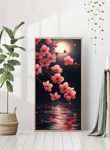 Vista 2 de Kit de pintura de diamantes con diseño de flores y luna para adultos, arte y manualidades redondas 5D para adultos principiantes, pinturas