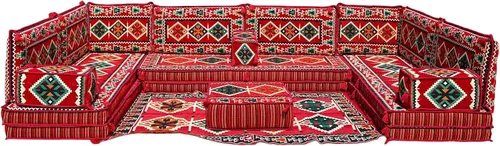 Vista 4 de arabicsofa Asiento Majlis árabe rojo de 8 pulgadas de grosor, juego modular Diwan seccional, sofá de suelo oriental para sala de estar