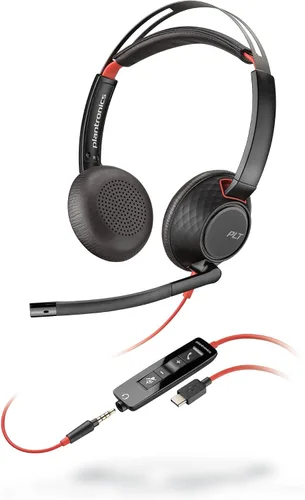 Vista 8 de Poly Blackwire 5220 (Plantronics) - Audífonos estéreo de cable con conexión USB-A y 3.5 mm y micrófono Boom para computador, conecta a tu PC, Mac