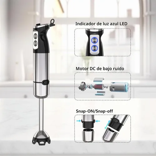 Vista 5 de Batidora de inmersión de mano, mezclador de mano 5 en 1 eléctrico de mano para cocina, batidora de emulsión de mano con cable con vaso