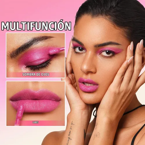 Vista 3 de Oulac Lápiz labial mate rosa para mujeres, lápiz labial líquido duradero de color rosa intenso, color de labios de alto impacto con cobertura total