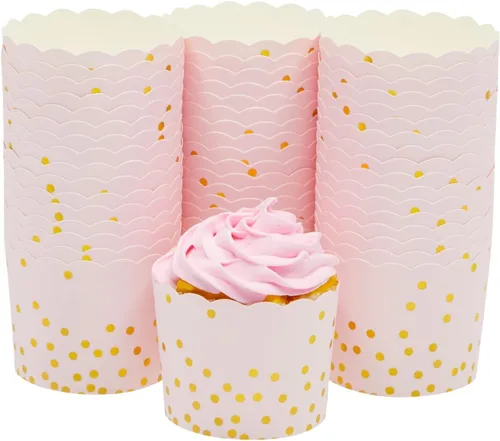 Vista 7 de Sparkle and Bash Tulip Cupcake Liners - Tazas para hornear rosas y doradas, tazas de aperitivos para baby shower, envoltorios de cupcakes