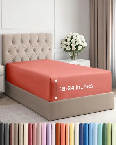 Vista 40 de Sábana bajera ajustable extra profunda Twin XL – Sábana bajera individual de lujo de hotel solamente – Se adapta fácilmente a colchones de 18 a 24