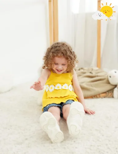 Vista 3 de Traje de verano de 2 piezas para niñas pequeñas, conjunto corto de girasol sin mangas