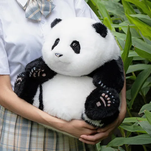Vista 4 de Chongker Peluche de panda con peso, peluche de panda para compañero "HeHua", peluche grande gigante realista hecho a mano, 4.6 libras, 16.5
