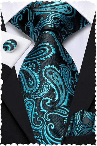 Vista 17 de Hi-Tie Conjunto de corbatas de seda con estampado paisley para hombre, pañuelo de bolsillo y gemelos, conjuntos de corbata formal para negocios a