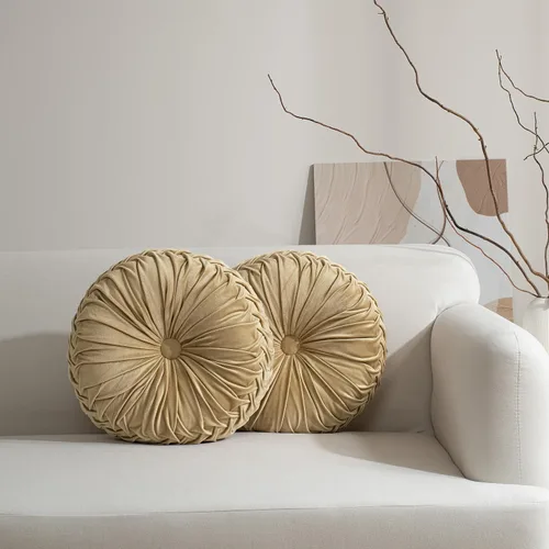 Vista 15 de HIG - Juego de 2 almohadas decorativas plisadas redondas de terciopelo verde manzana