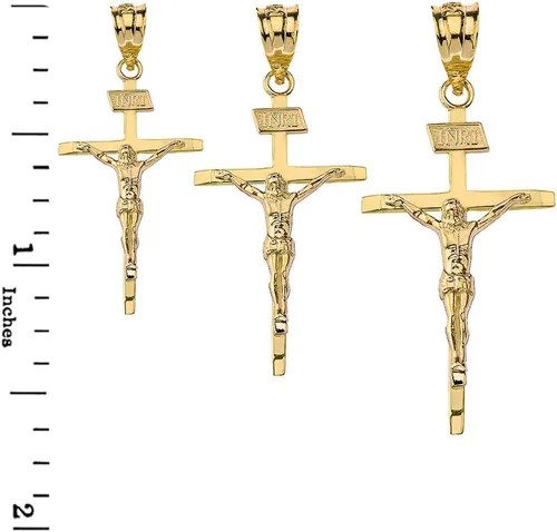 Vista 3 de Claddagh Gold Colgante de cruz de crucifijo católico de Jesucristo en INRI (mediano: 1.44 pulgadas)