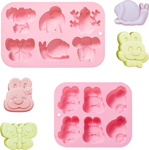 Vista 8 de Paquete de 2 moldes de silicona de animales lindos, 6 cavidades 3D de elefante, mariposa, mariquita, moldes para hornear pasteles, elegantes moldes