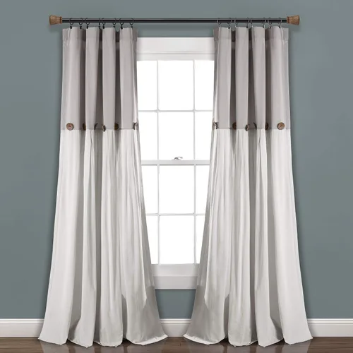 Vista 19 de Lush Decor - Cortinas de lino con botones de estilo granja, panel individual, diseño plisado de dos tonos de 40 pulgadas de ancho x 108 pulgadas