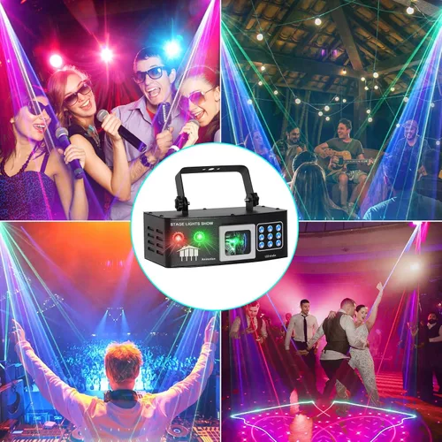 Vista 6 de Luces láser para DJ, luces de fiesta Pro 4 en 1 con activación por sonido y control DMX, espectáculo de luz láser RGBW y efecto de haz UV, luz láser