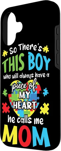 Vista 2 de iPhone 16 Boy Calls Me Mom Heart - Funda de concientización sobre el autismo