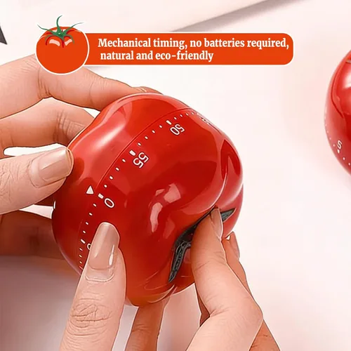 Vista 3 de Temporizadores de cocina para cocinar en encantadora forma de tomate, no necesita batería, temporizador mecánico de huevos con anillo fuerte