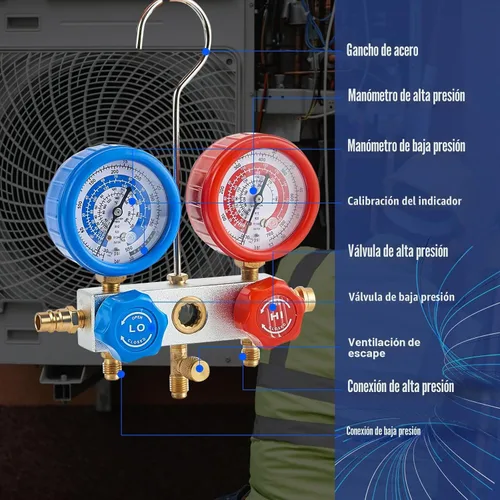 Vista 4 de BACOENG Juego de bomba de vacío y medidor de CA R32, kit de bomba de vacío HVAC de 4 CFM para sistema Mini Split, motor sin chispas