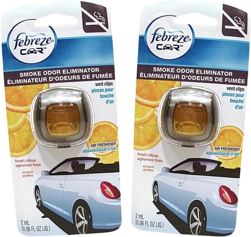 Vista 4 de Febreze Ambientador de coche con clip de ventilación, eliminador de olores, aroma ámbar automático, 2 clips