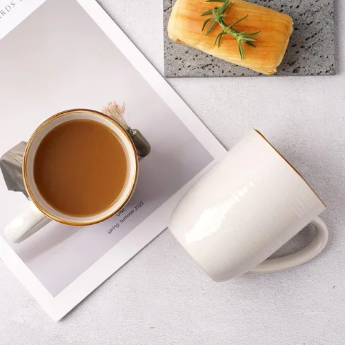 Vista 5 de famiware Tempus Juego de Tazas de Café de 4, Juego de Tazas de 14 oz, Tazas de Gres con Asa para Café, Té, Cacao, Leche, Capuchino, Apto para Blanco