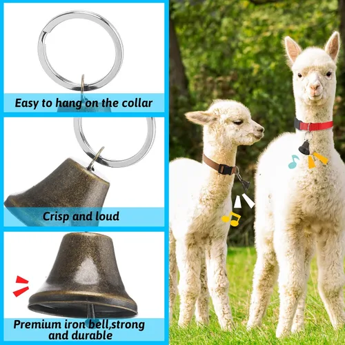 Vista 4 de 12 juegos de collares de cabra con campanas, caballo, oveja, pastoreo, campanas de vaca, collar ajustable de nailon para perro con hebilla