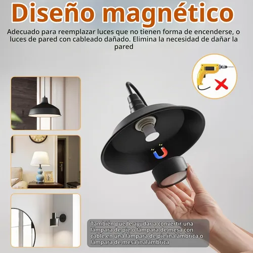 Vista 6 de Vitnucrol Paquete de 2 bombillas magnéticas a pilas con control remoto, luces LED inalámbricas negras, inalámbricas, regulables, E26, atornillables