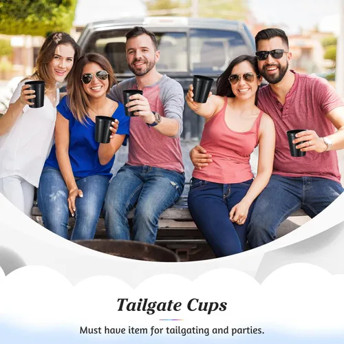 Vista 4 de Mifoci 24 vasos de plástico para estadios en blanco, reutilizables, apilables, para fiestas de cumpleaños, bodas, Mardi Gras (16 onzas, negro)