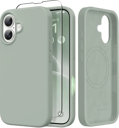 Vista 221 de GONEZ Funda magnética para iPhone 14, compatible con Magsafe, con protector de pantalla + protector de cámara, forro de microfibra antiarañazos