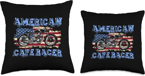 Vista 3 de American Cafe Racer Motorcycle Apparel and Merch American Cafe Racer Biker Men Women Adult Teens Boys Girls Throw Pillow, 16x16, Multicolor