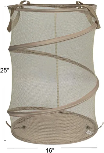 Vista 2 de Household Essentials Cesta de malla desplegable para lavandería, color beige