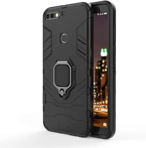 Vista 6 de LuluMain Compatible con Huawei Y7 Prime (2018), Nova 2 Lite, Honor 7C, funda de metal con agarre de anillo de apoyo duro