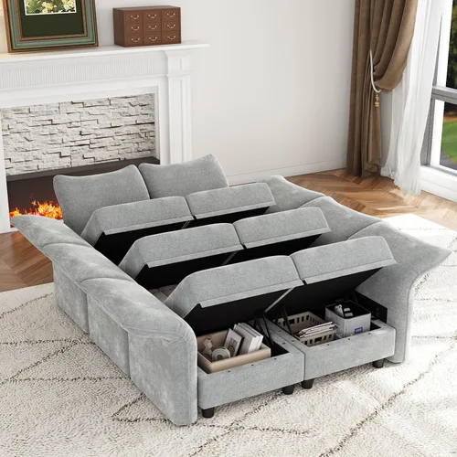 Vista 3 de LLappuil Sofá Seccional Modular de 6 Piezas para Sala de Estar de Chenilla con Sofá Cama Seccional con Chaise Reversible, Reposabrazos y Respaldo