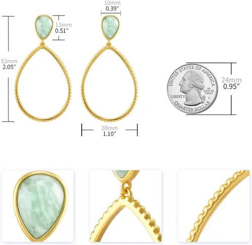 Vista 6 de G&GEMSJEW Aretes colgantes de oro para mujer, aretes de piedras preciosas chapados en oro de 14 quilates