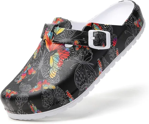Vista 8 de Zuecos de enfermera estampados para mujer: zuecos de jardín sin cordones, impermeables, ligeros, duraderos, antideslizantes, cómodos para turnos