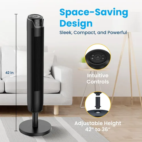 Vista 5 de Senville Ventilador de torre oscilante de 42 pulgadas para dormitorio, control remoto, sin aspas, silencioso, 3 modos, temporizador de 7 horas