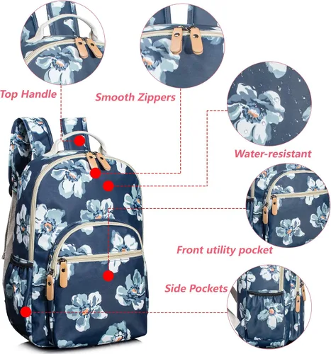 Vista 44 de Leaper Mochila para laptop para mujer: linda mochila floral para escuela, universidad, viajes, trabajo, mochila ligera para niños, Negro margarita