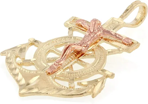 Vista 3 de Ioka - 14K Two Tone Gold Religious Crucifix Anchor Charm Small Pendant For Necklace or Chain