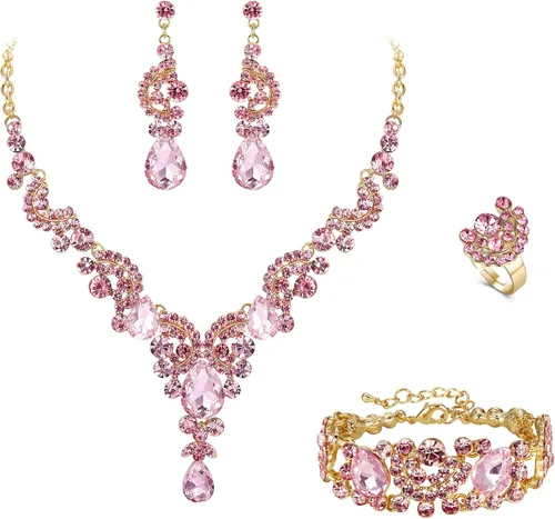 Vista 25 de Ever Faith - Conjunto de collar y aretes de lágrima con cristales de diamantes de imitación para novia, ondas florales