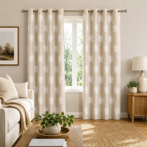 Vista 14 de VOGOL - Cortinas con ojales bordadas con patrón floral elegante de lino sintético, 2 paneles, 60% opacas con aislamiento térmico, cortinas pesadas