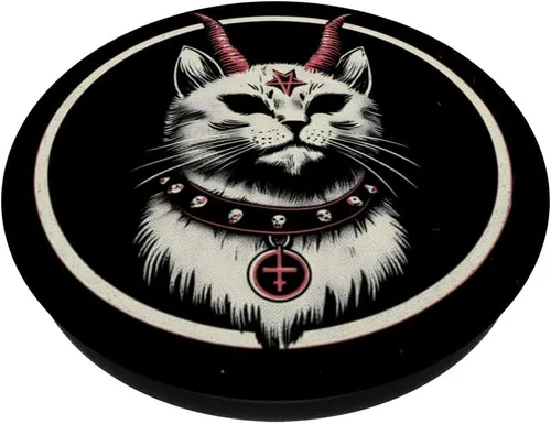 Vista 2 de PopSockets de Baphomet Satánico Oculto Gato Diablo PopGrip estándar