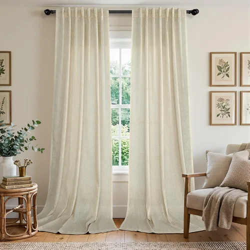 Vista 54 de Cortinas rosa intenso para sala de estar de 84 pulgadas de largo, juego de 2 paneles con pestaña trasera y bolsillo, cortinas de lino Berry
