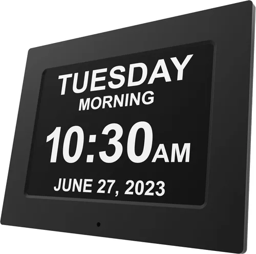 Vista 13 de American Lifetime Reloj digital grande para personas mayores, negro, 8 pulgadas, con día y fecha, alarmas personalizables, atenuación automática