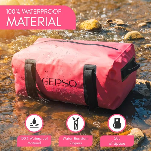 Vista 3 de Bolsa de lona impermeable de 50 litros Bolsa seca resistente con parte superior con cremallera, bolsillos interiores y asas reforzadas Bolsa