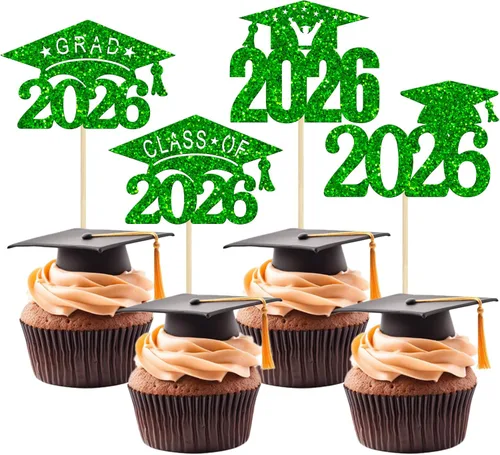 Vista 36 de Paquete de 24 adornos para cupcakes de clase 2026 con purpurina 2026 Felicidades Graduación Diploma Done Cupcake Picks 2026 Graduación Temática