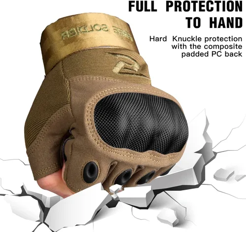 Vista 2 de FREE SOLDIER Outdoor Gloves for Men, Fingerless Motorcycle Gloves for Cycling Hiking Camping Climbing, Airsoft Gloves for Paintball
