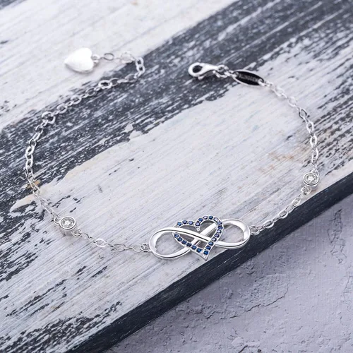 Vista 3 de BlingGem Pulsera para mujer de plata de ley 925 Something Blue Gemstone rosa, circonita cúbica, corazón infinito, pulsera de aniversario, boda